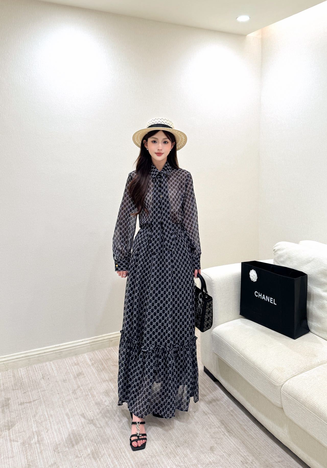 Guc 26ss print shirt skirt sets