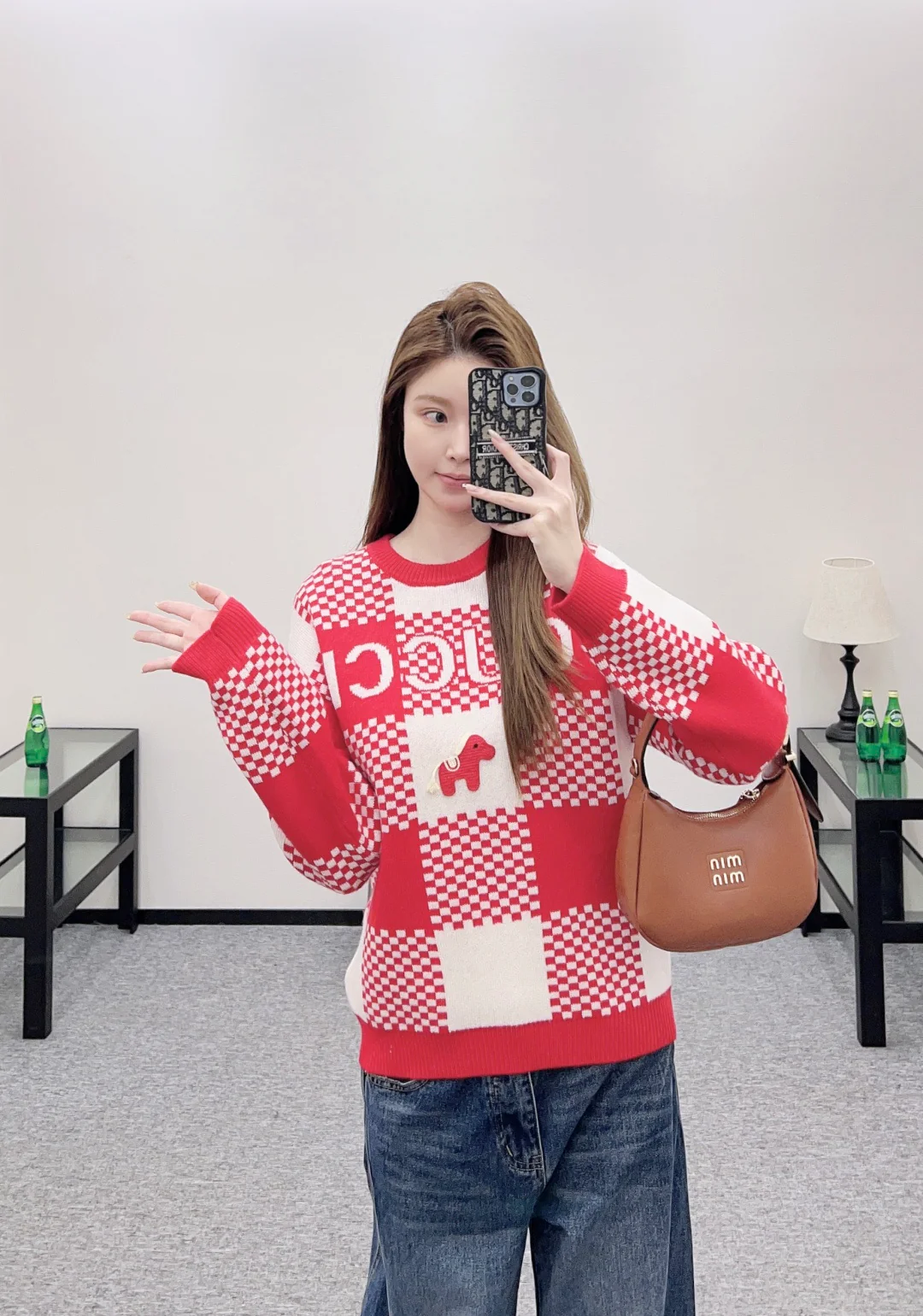 Gucc 26ss checkerboard knit sweater