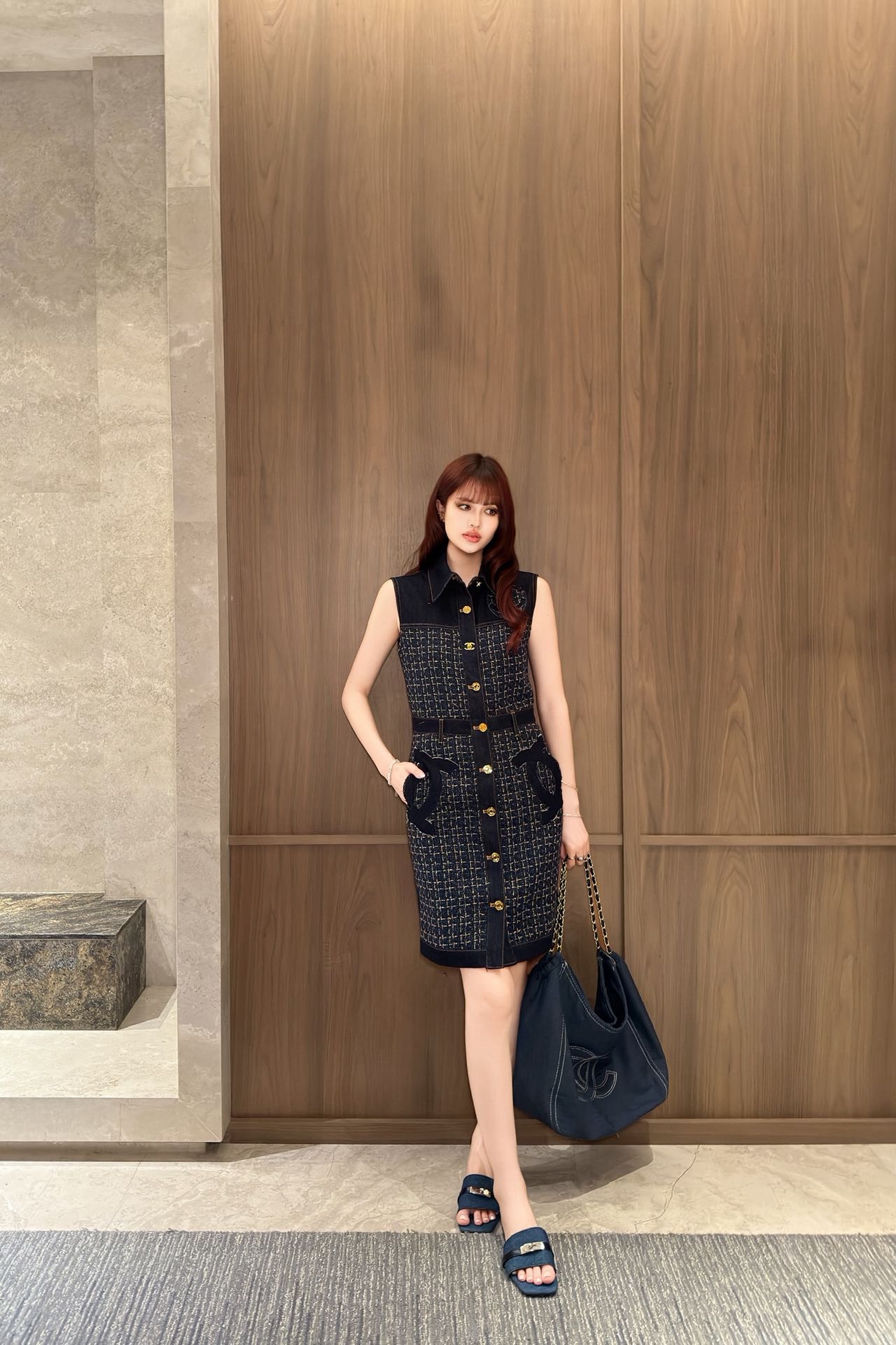 Chan 26ss woven denim dress