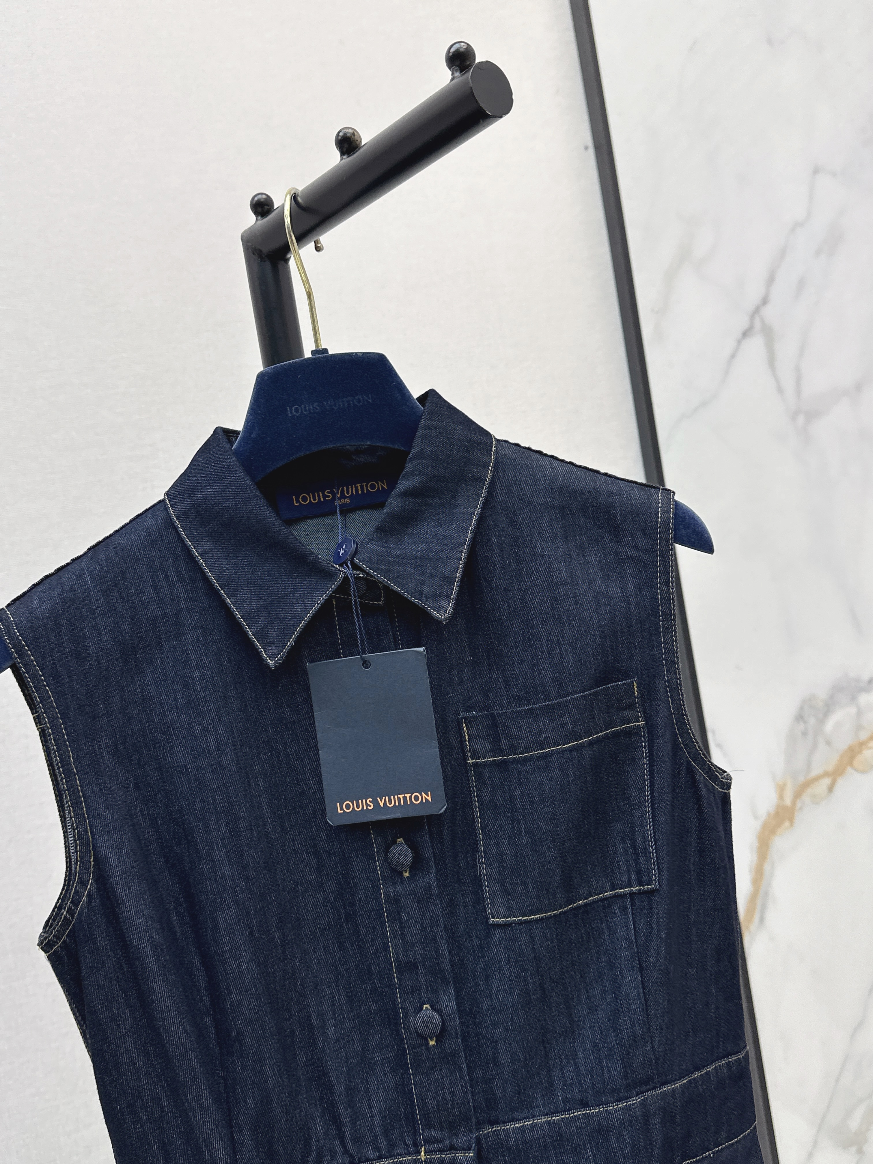 Louis 26ss Sleeveless Denim Shirt Dress